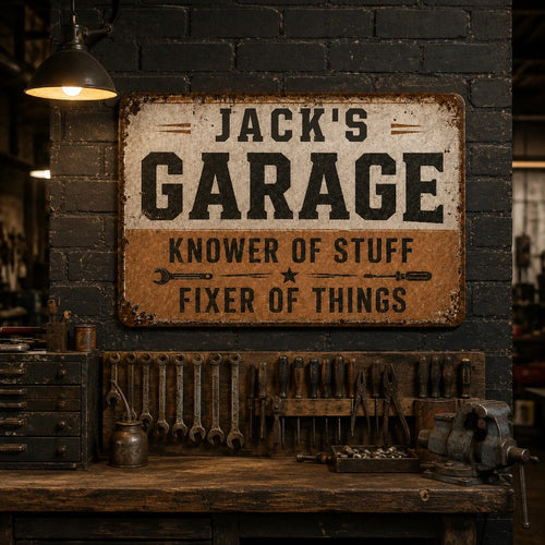 Personalized Vintage Iron Garage Sign Custom Name Gift for Him