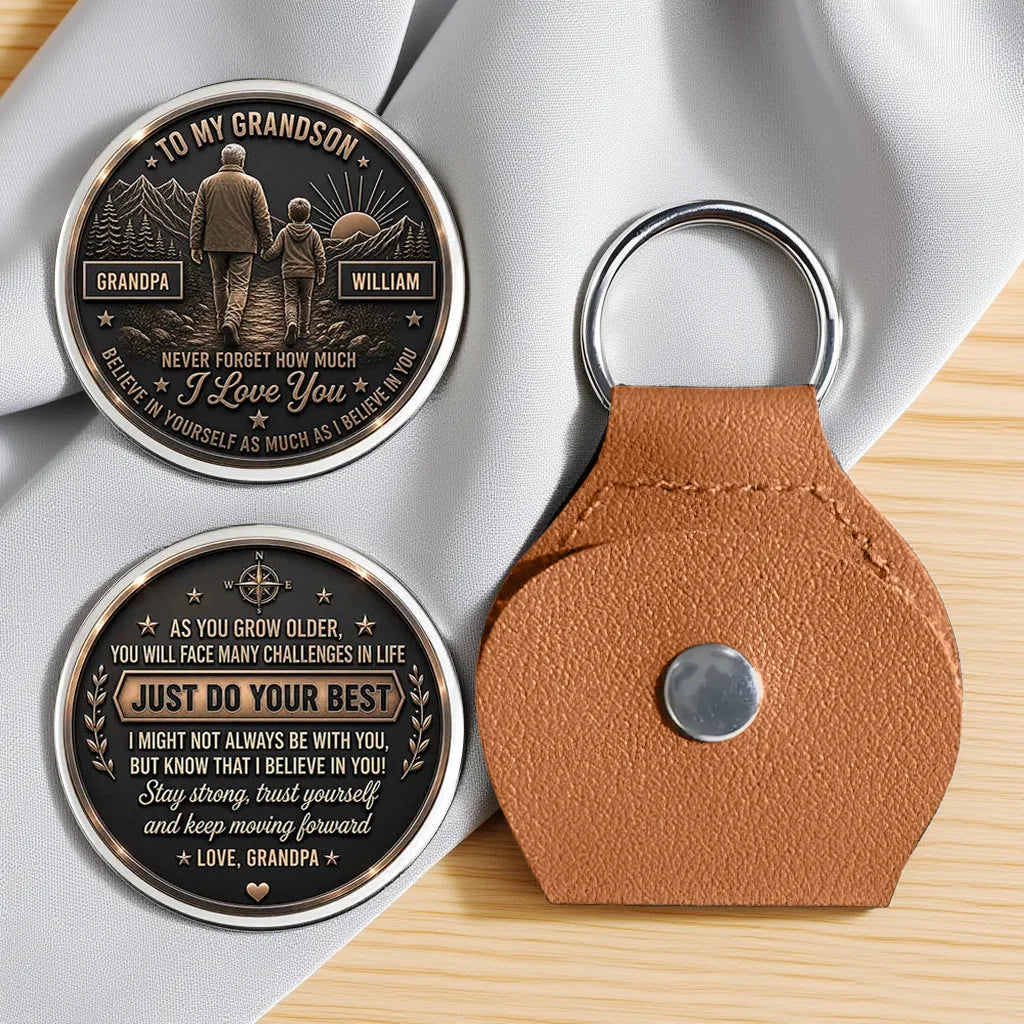 Personalized Pocket Hug Keychain for Grandson Gift from Grandpa