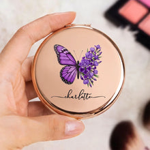 Load image into Gallery viewer, Personalized Metal Compact Mirror Birth Flower Butterfly Art Gift for Friend
