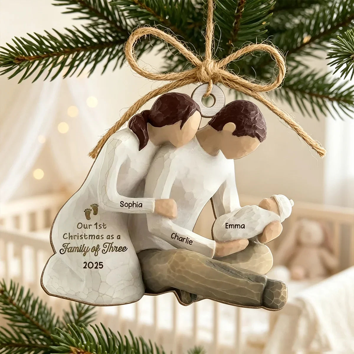 Personalized Wooden Christmas Ornament for New Parents Gift