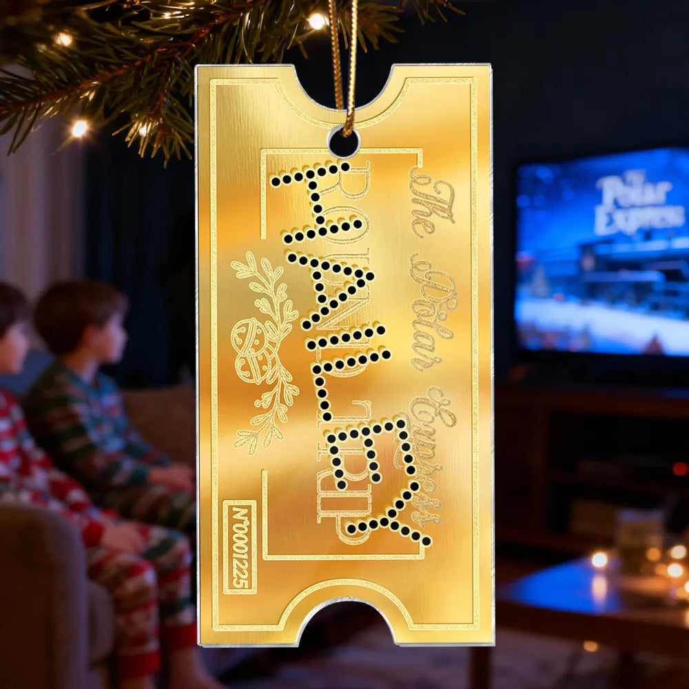 Personalized Golden Train Ticket Christmas Ornaments - Holiday Tree Decoration Ornament MagicInPrints