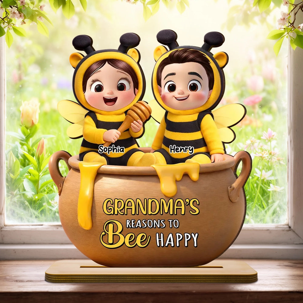 Customizable Bee-Themed Figurine for Grandparents - Personalized Family Gift Plaque MagicInPrints