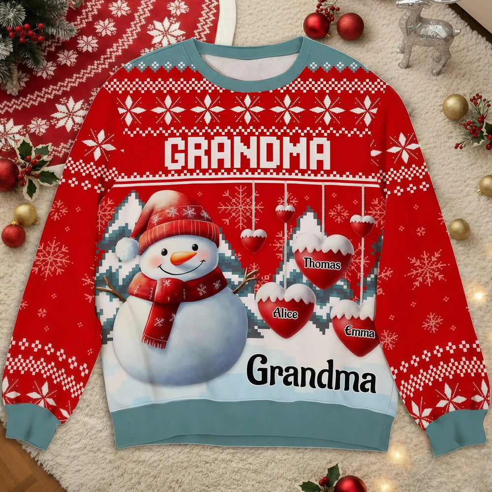 Personalized Christmas Sweater for Grandma with Snowman Design - Family Holiday Gift Cloth MagicInPrints