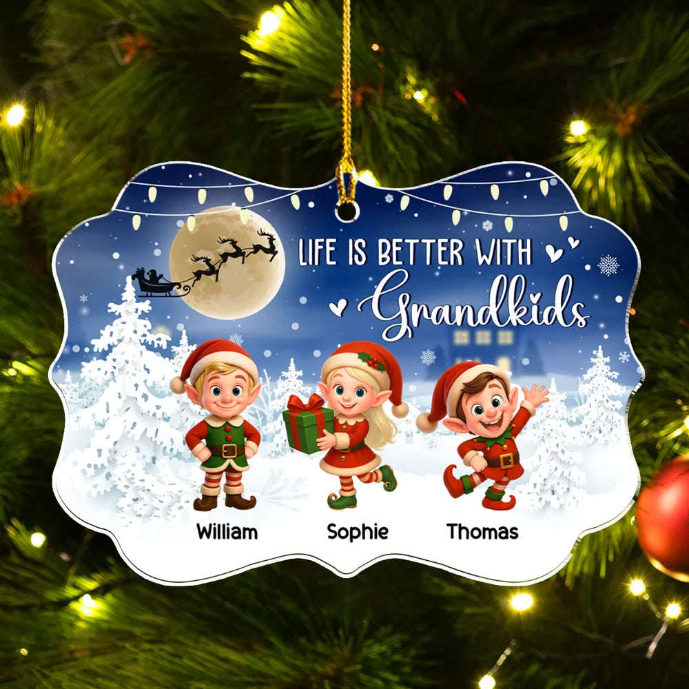 Personalized Christmas Ornament for Grandparents - Elf Design with Grandkids' Names Ornament MagicInPrints