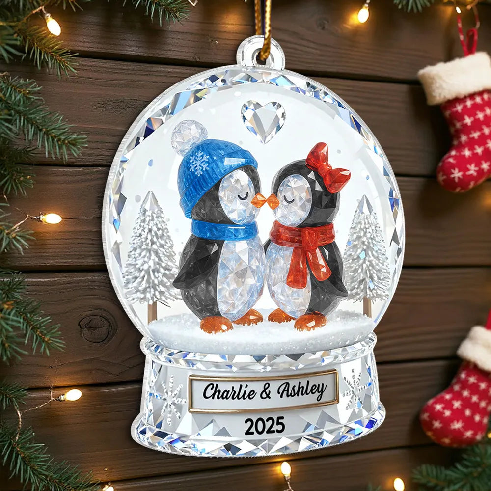 Personalized Penguin Couple Crystal Ornament for Couples - Christmas Decoration Ornament MagicInPrints