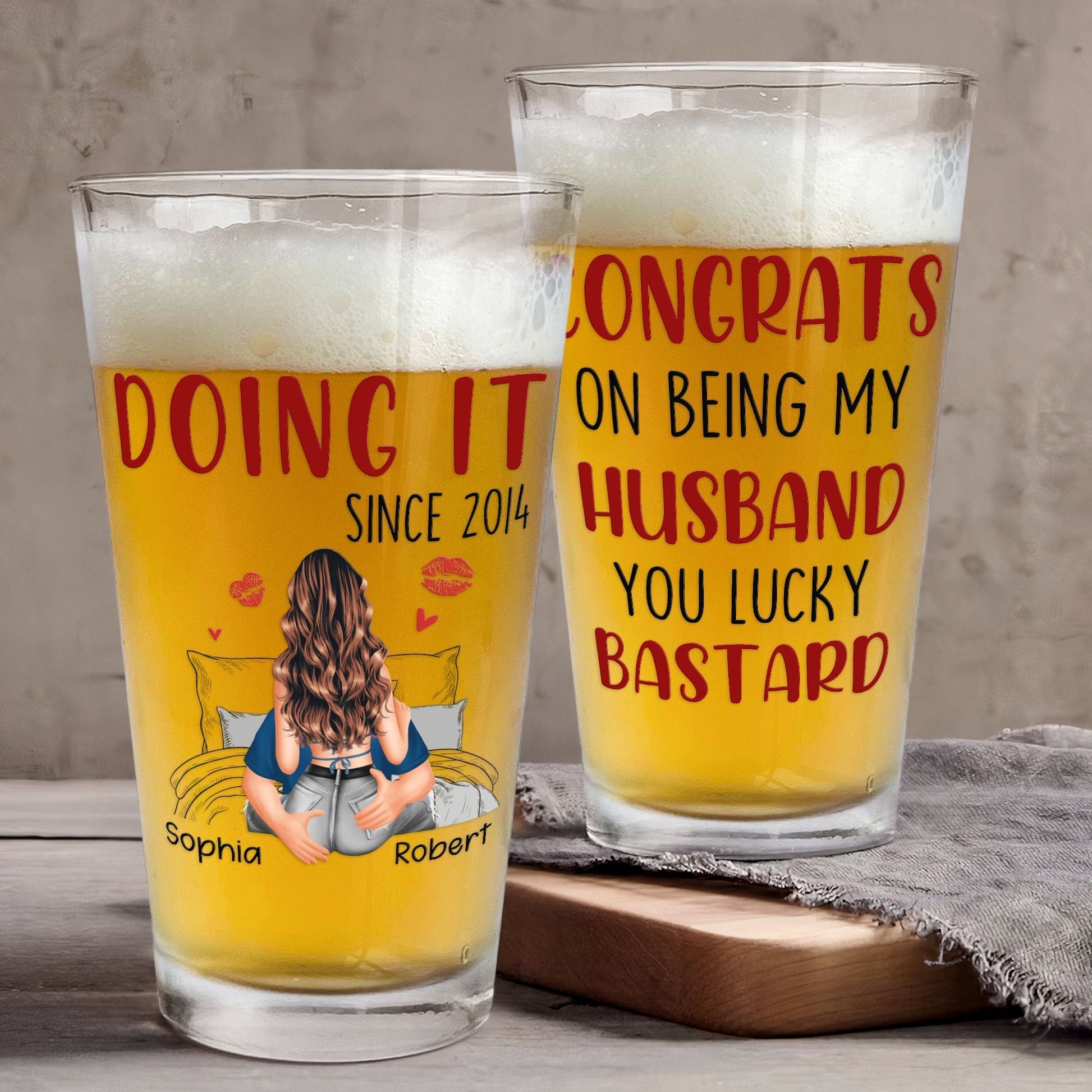 Personalized Funny Beer Glass Set for Couples - Anniversary Gift Cup MagicInPrints