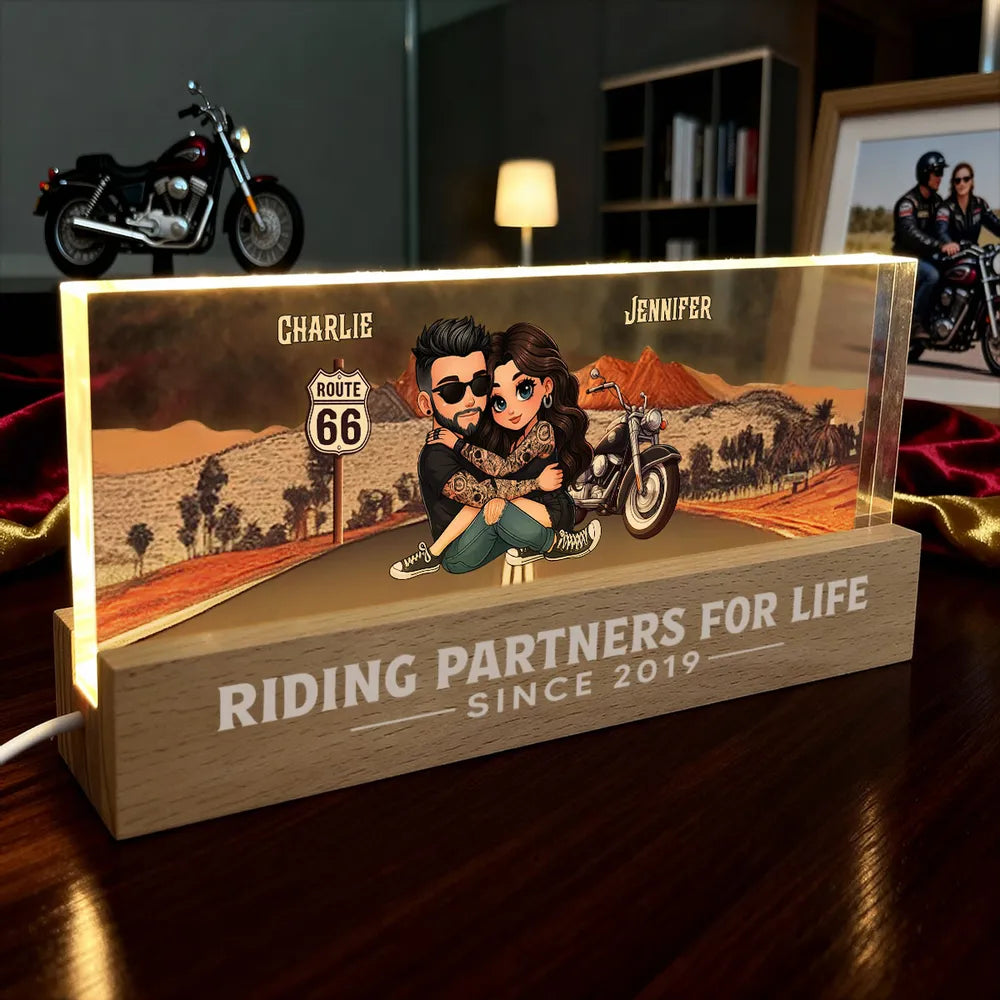 Personalized LED Light for Couples - Riding Partners for Life Gift Plaque MagicInPrints
