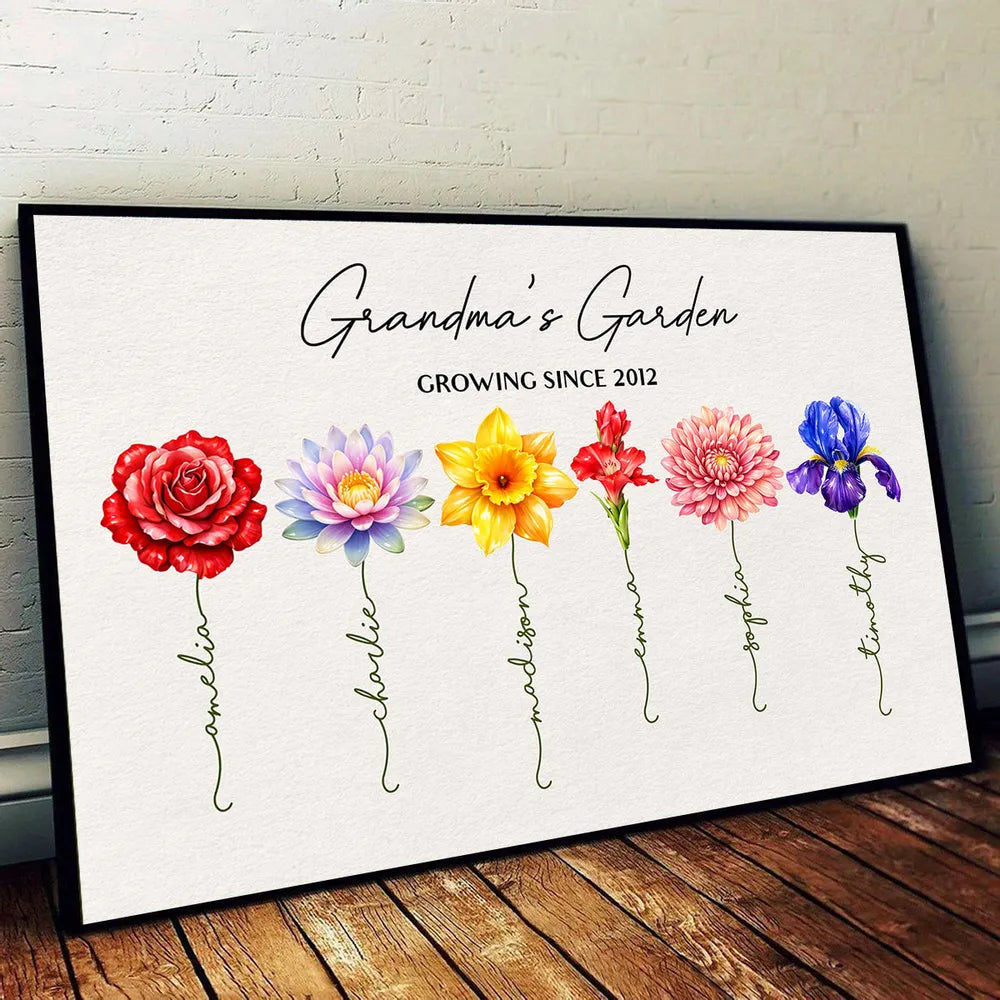 Personalized Grandma's Garden Floral Name Print - Family Gift Poster or Canvas MagicInPrints