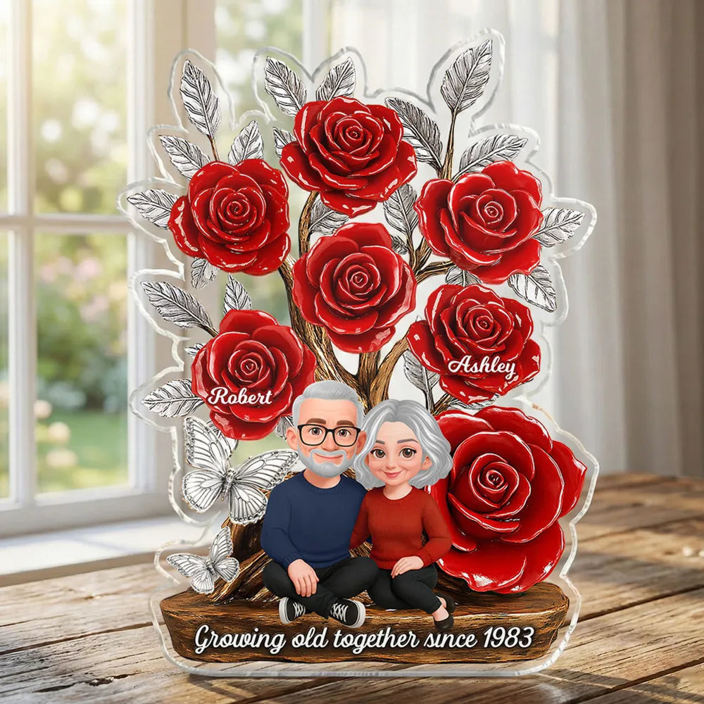 Personalized Couple Rose Display for Anniversary - Custom Names & Date Plaque MagicInPrints