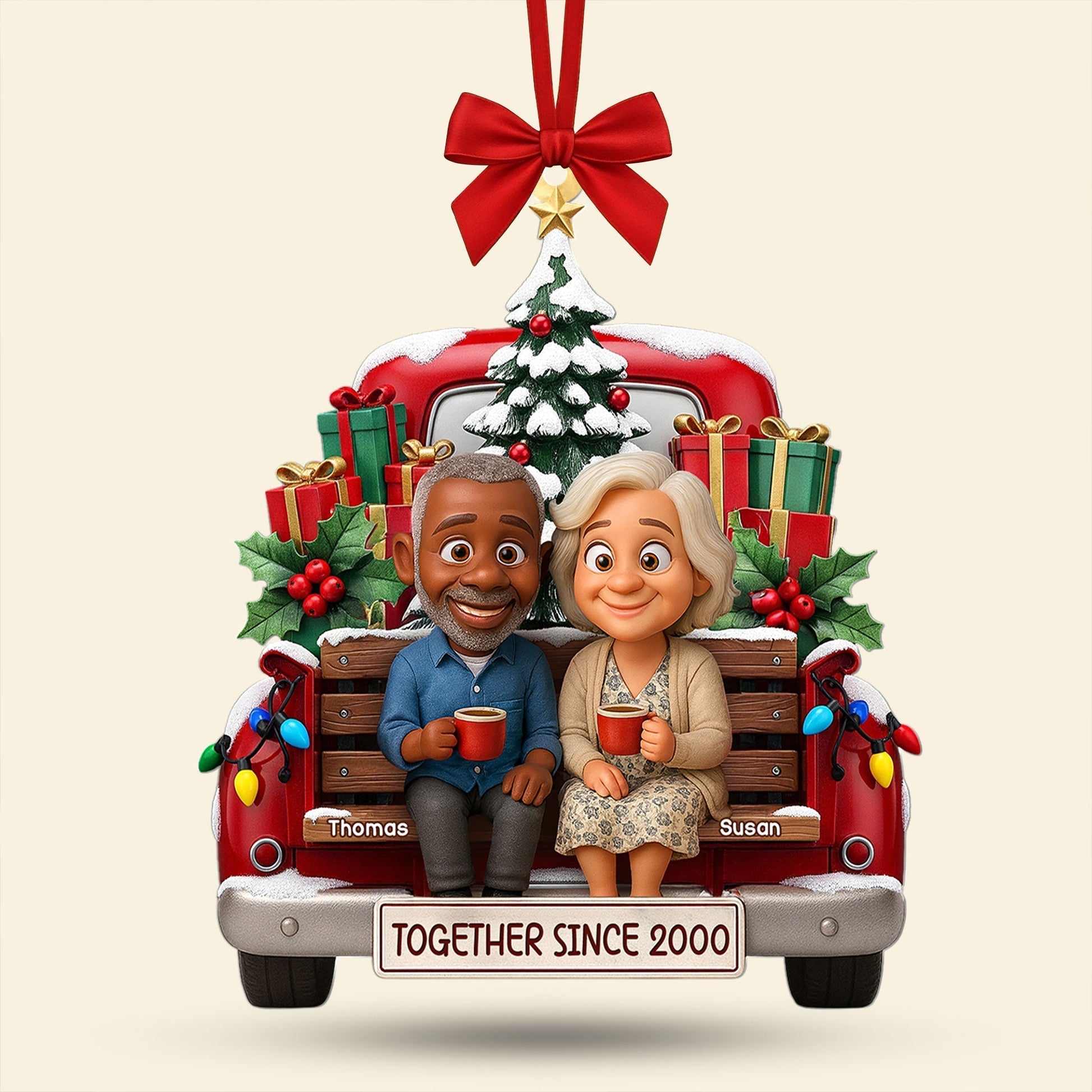 Old Couple Cheering On Truck Ornament - Custom Photo Gifts For Couple Ornament MagicInPrints