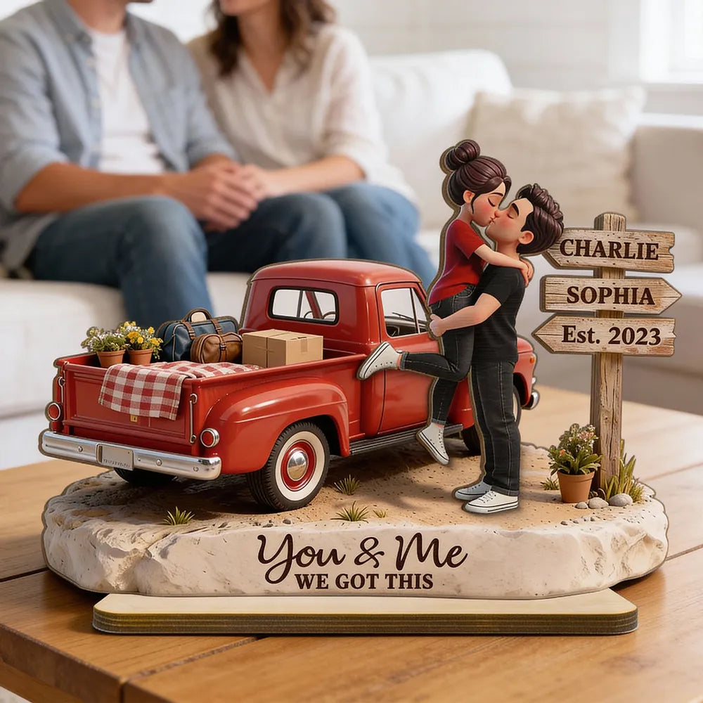 Personalized Romantic Couple Figurine with Vintage Truck - Anniversary Keepsake Plaque MagicInPrints