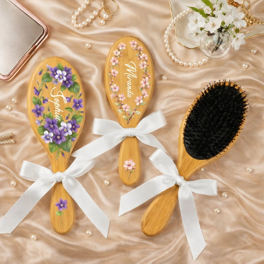 Personalized Floral Bamboo Hair Brush for Women - Elegant Gift Beauty Tools MagicInPrints