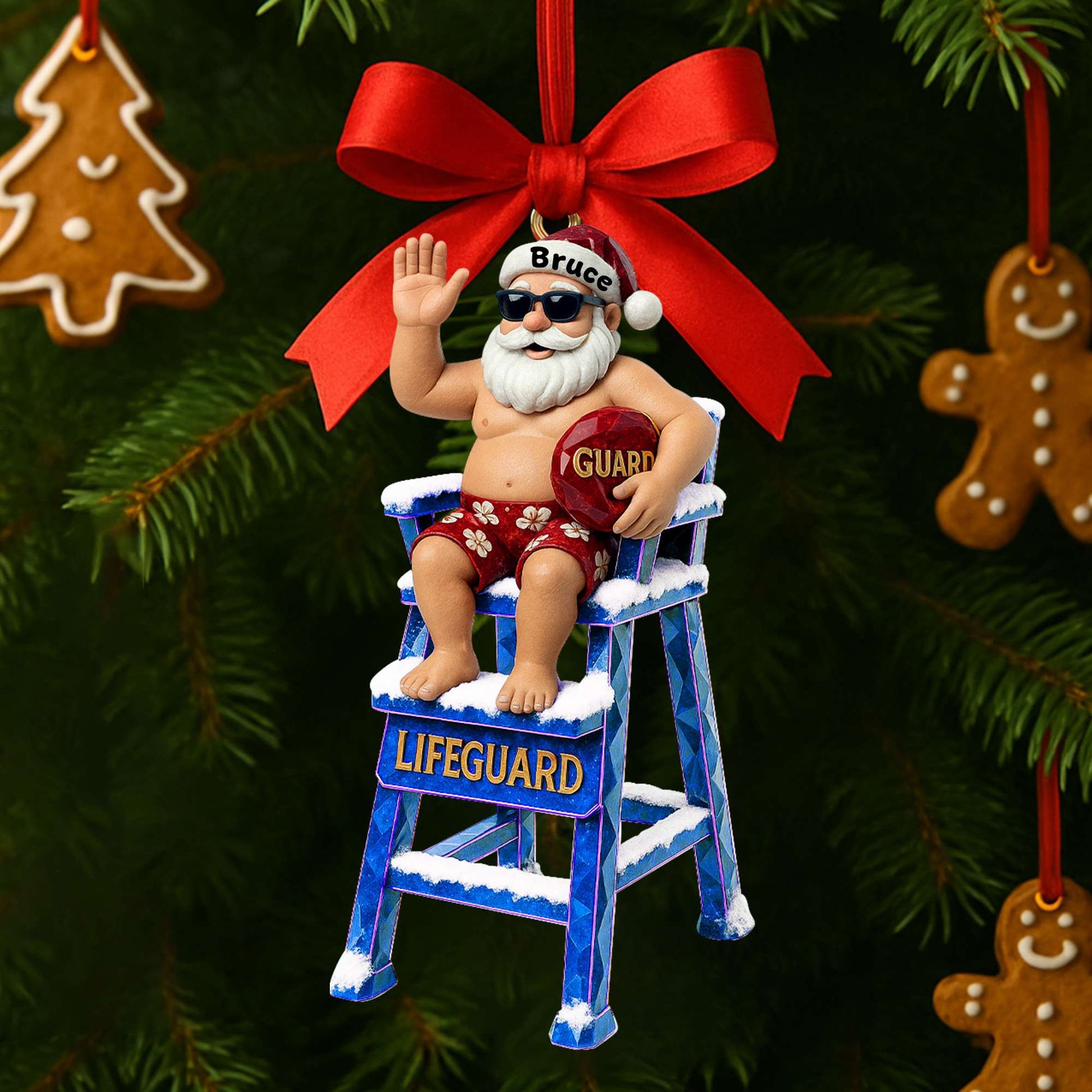 Caricature Beach Santa Lifeguard Ornament - Personalized Christmas Gifts For Beach Lifeguard Ornament MagicInPrints