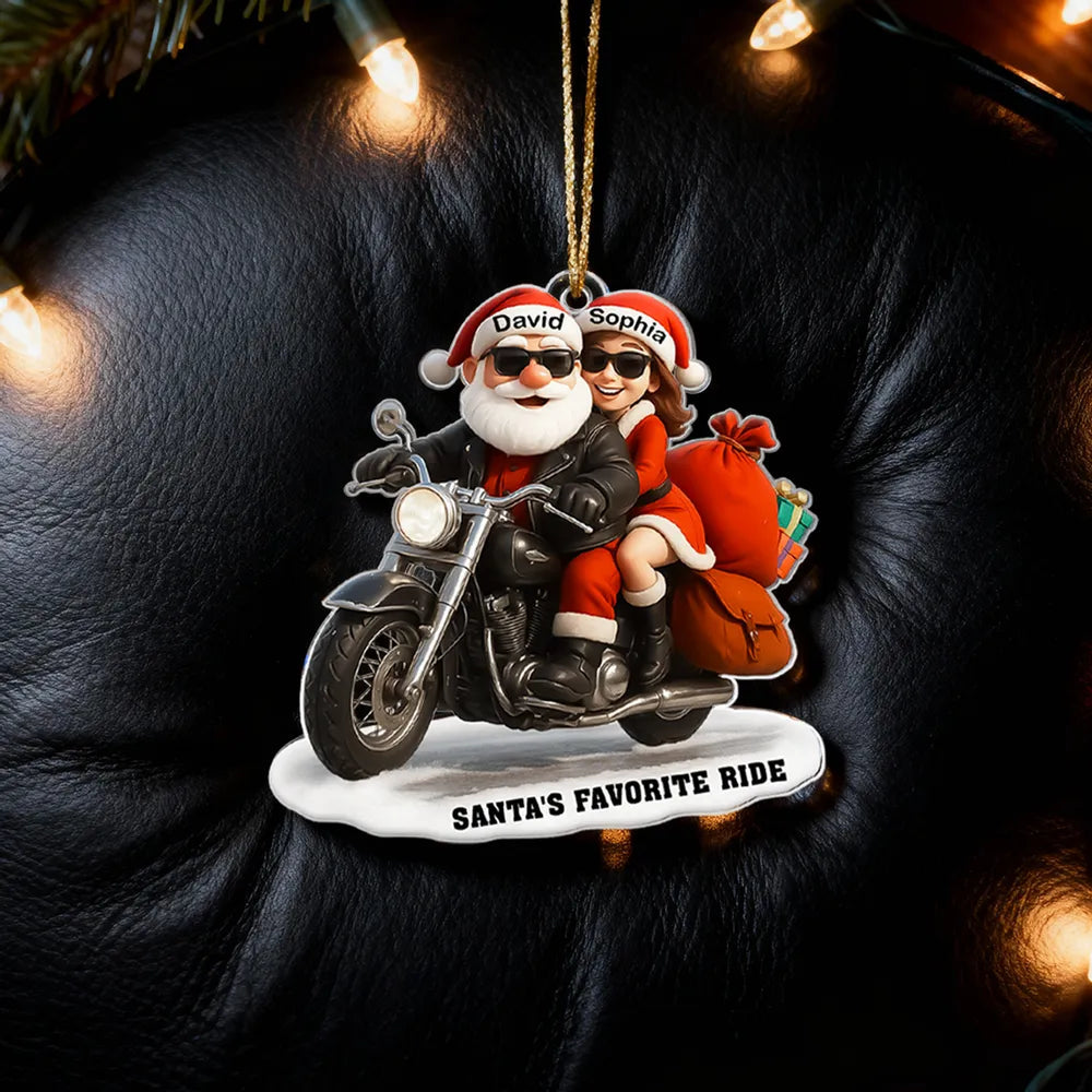 Personalized Santa and Mrs. Claus Motorcycle Christmas Ornament - Holiday Decor Ornament MagicInPrints
