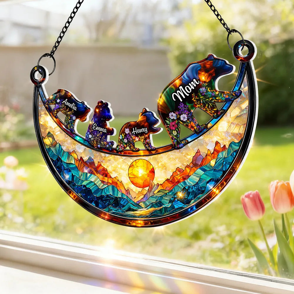 Personalized Bear Family Stained Glass Suncatcher for Mom and Child - Mother's Day Gift Ornament MagicInPrints