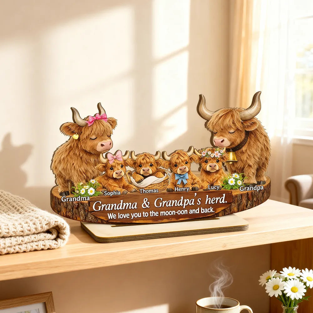 Personalized Highland Cow Family Sign for Grandparents - Sentimental Home Decor Plaque MagicInPrints