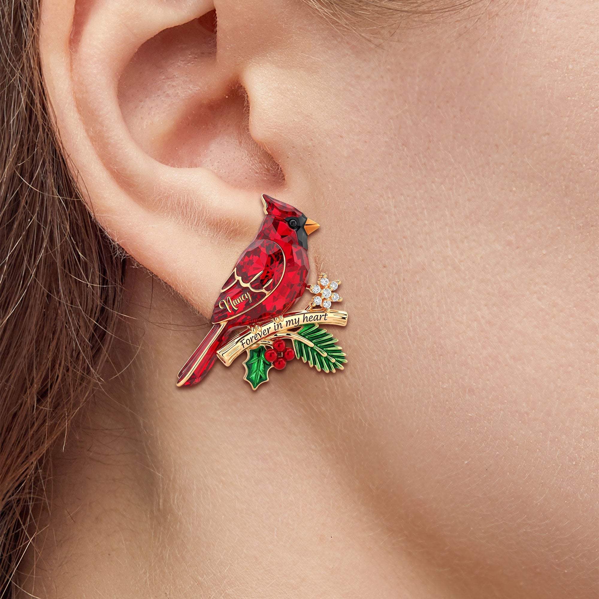 Forever In My Heart - Cardinal Heaven Christmas Stud Earrings - Personalized Gift For Her Earrings MagicInPrints