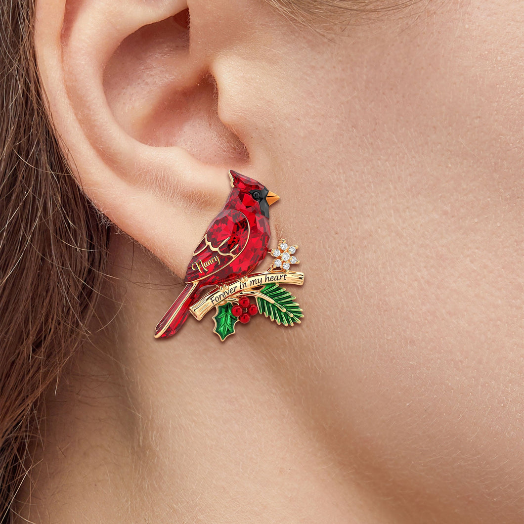 Forever In My Heart - Cardinal Heaven Christmas Stud Earrings - Personalized Gift For Her Earrings MagicInPrints