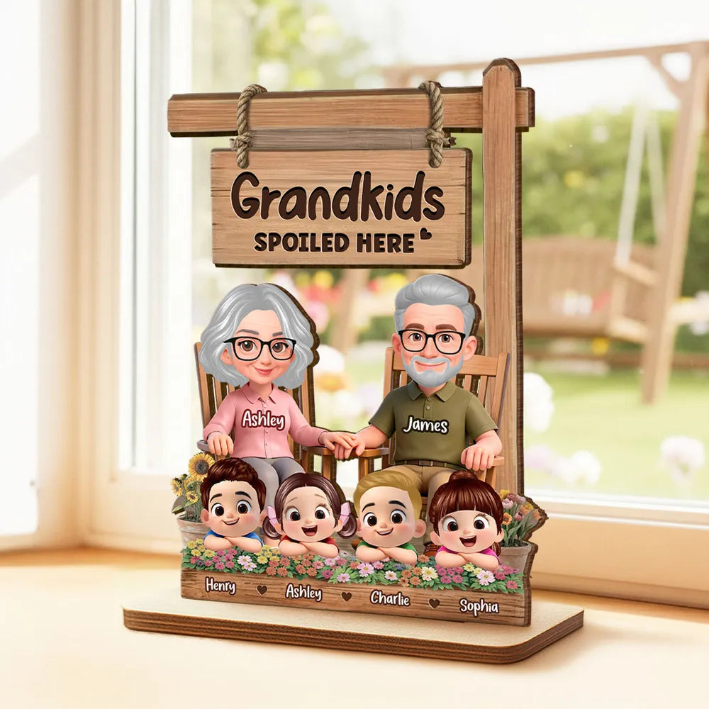Personalized Grandparents Wooden Sign with Cartoon Characters - Family Gift Plaque MagicInPrints