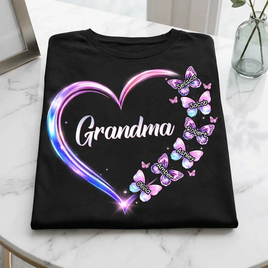 Personalized Grandma T-Shirt for Family - Custom Names and Butterflies Cloth MagicInPrints