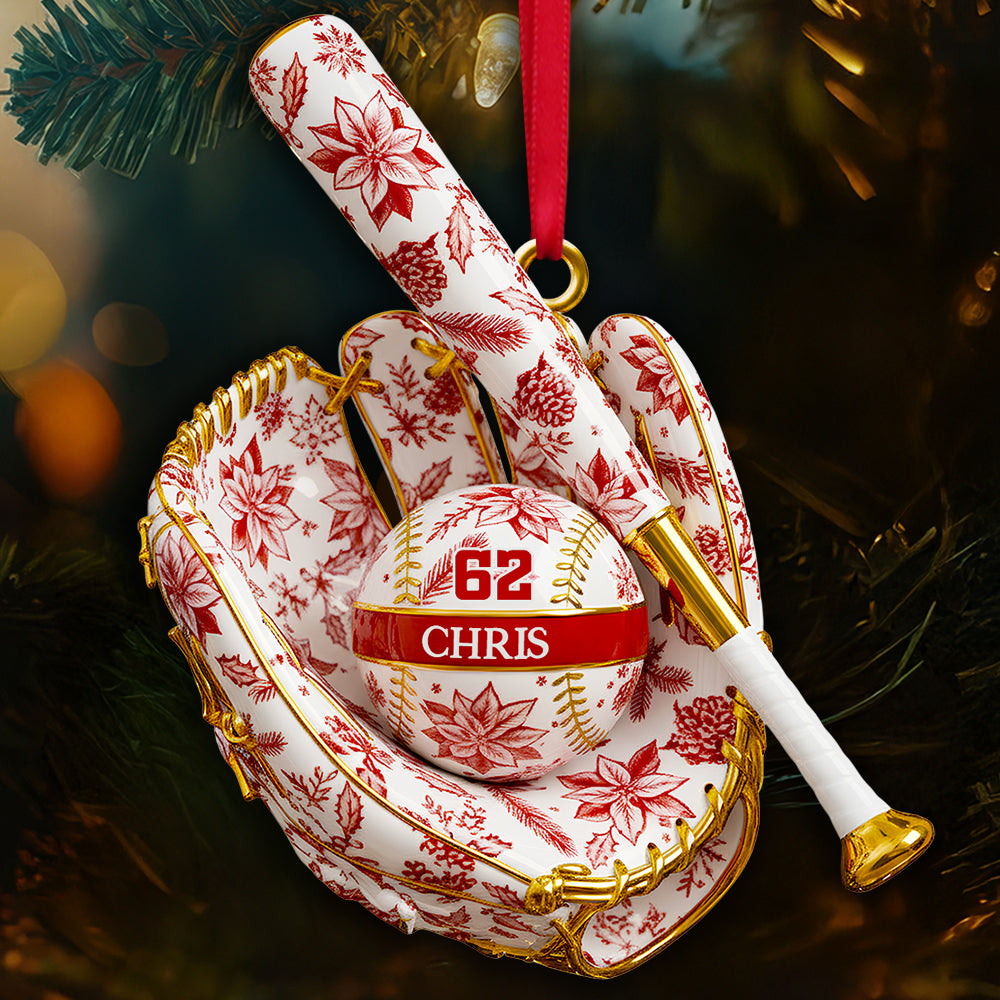 “Hit a Home Run with Your Holiday Gifts” - Baseball Toile de Jouy Christmas Ornament - Personalized Gifts for Baseball Lovers Ornament MagicInPrints