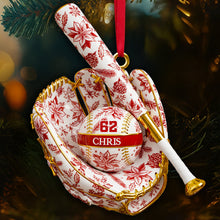 Load image into Gallery viewer, “Hit a Home Run with Your Holiday Gifts” - Baseball Toile de Jouy Christmas Ornament - Personalized Gifts for Baseball Lovers Ornament MagicInPrints
