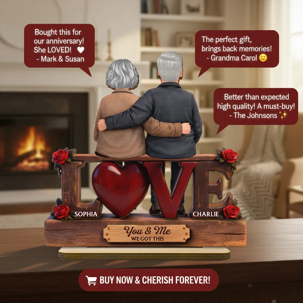 Personalized Couple Figurine for Seniors with Love Sign - Anniversary Gift Plaque MagicInPrints