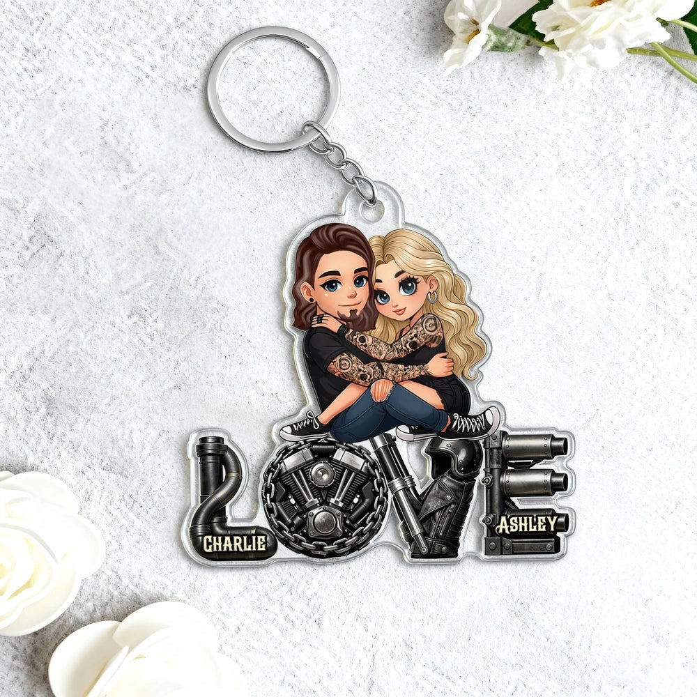 Custom Couple Keychain for Bikers with Names - Romantic Gift Keychain MagicInPrints