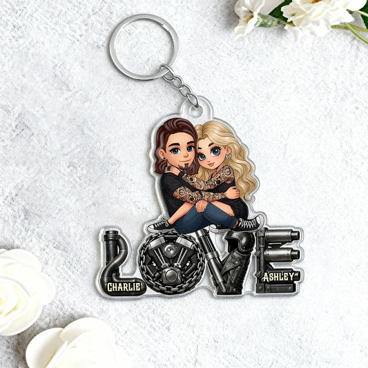 Custom Couple Keychain for Bikers with Names - Romantic Gift Keychain MagicInPrints