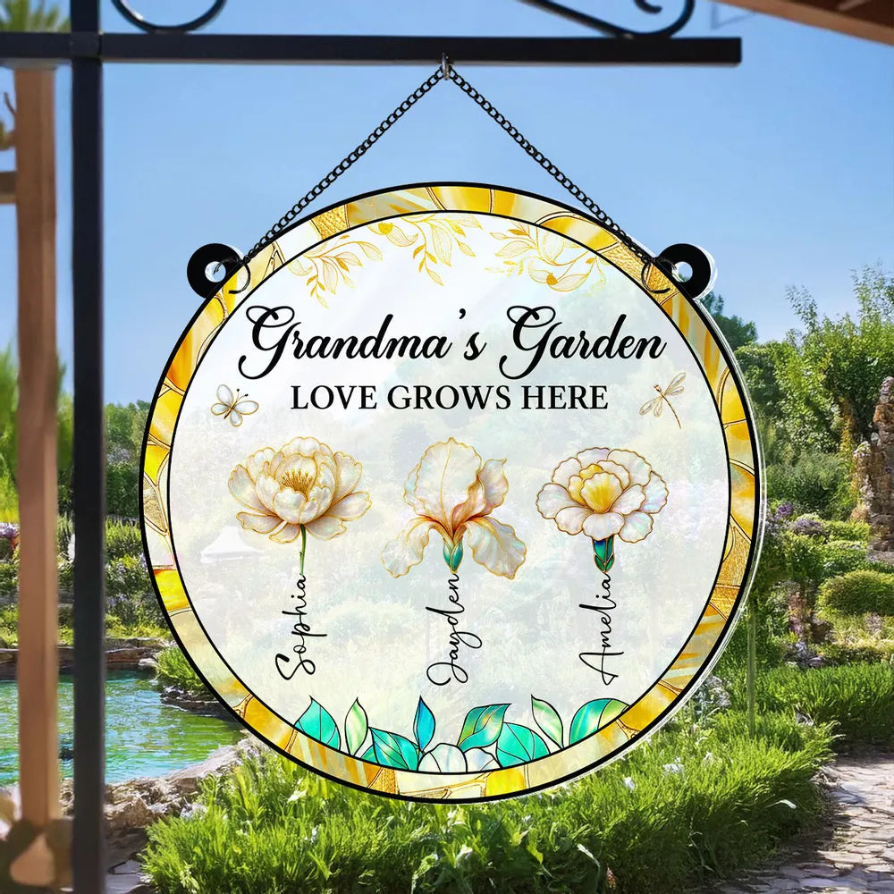 Personalized Garden Sign for Grandma - Floral Design with Names - Perfect for Mother's Day Ornament MagicInPrints