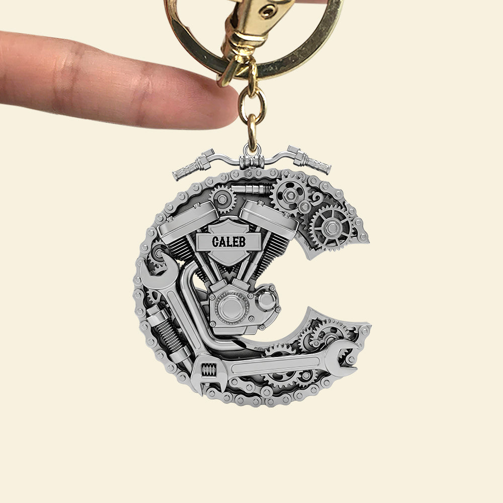 Ride with Passion: Motorcycle Mechanical Initial Keychain - Personalized Gifts for Bikers Keychains MagicInPrints