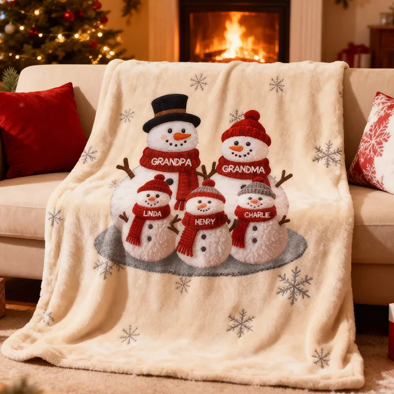 Personalized Family Christmas Blanket Snowman Design for Grandparents - Holiday Decor Pillow or Blanket MagicInPrints