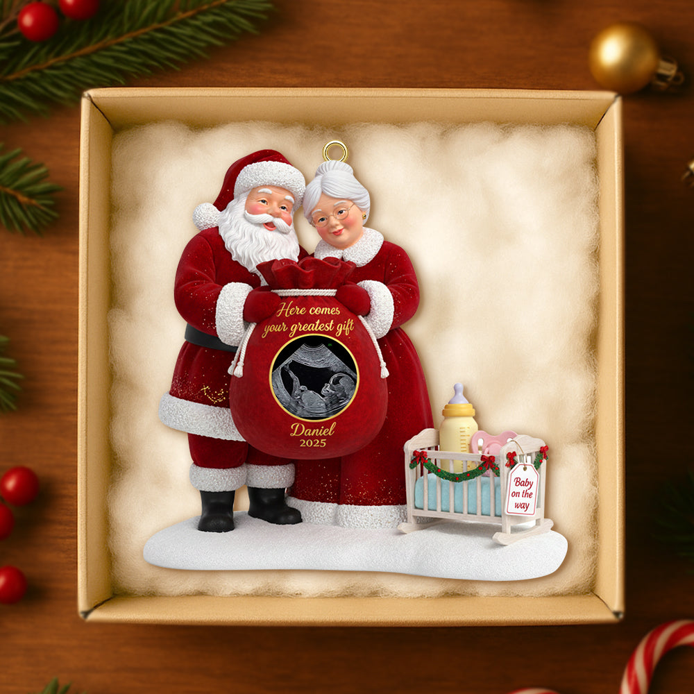 Here Comes Your Greatest Gift - Santa Claus Custom Photo Christmas Ornament Ornament MagicInPrints