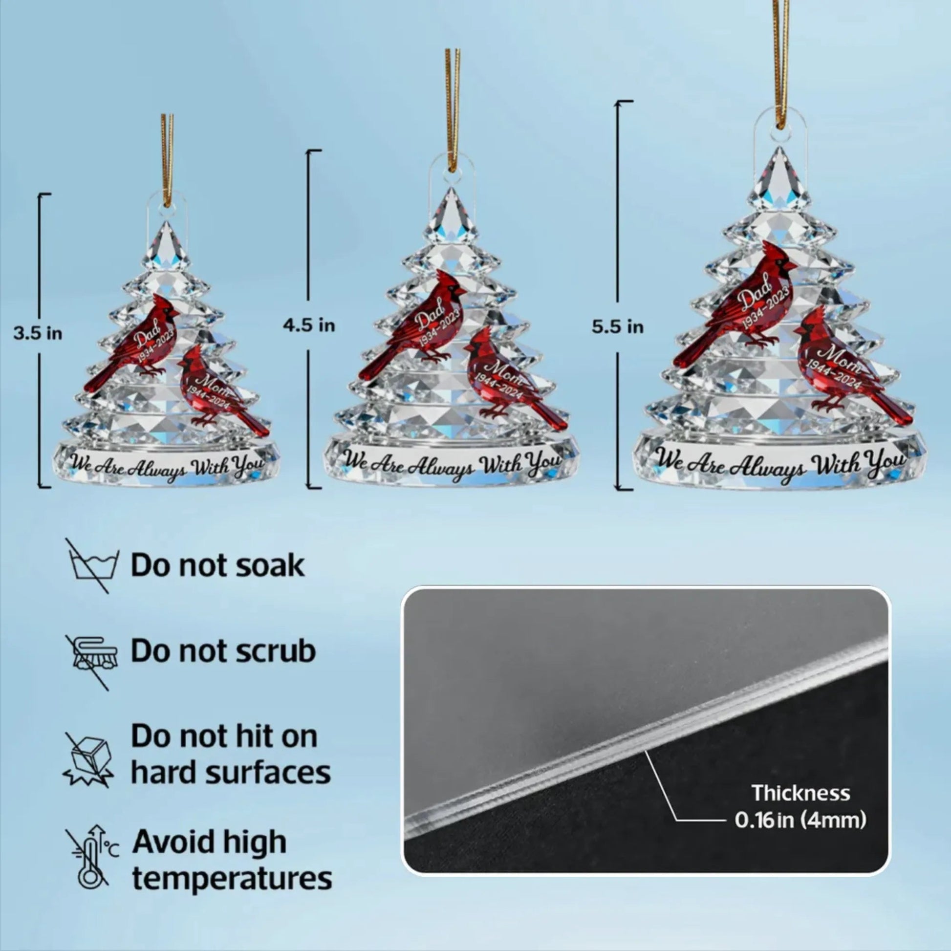 Personalized Memorial Christmas Ornament for Family - Crystal Tree with Cardinals Ornament MagicInPrints