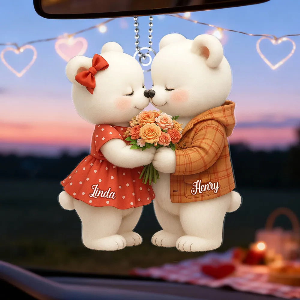 Personalized Bear Couple Car Ornament for Couples - Romantic Gift Car Hanger MagicInPrints