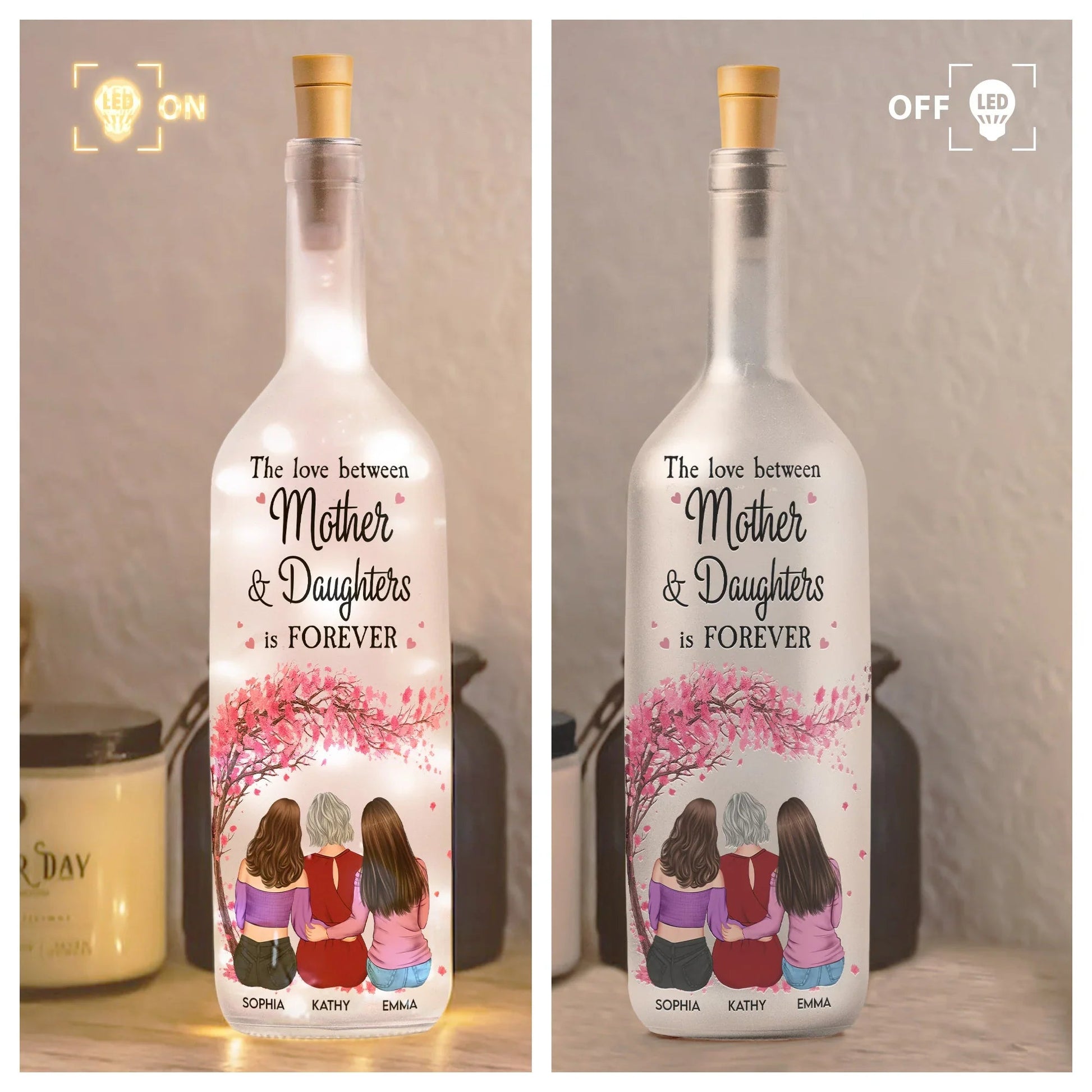 Personalized Mother & Daughters LED Bottle Light - Sentimental Gift for Family Lamp MagicInPrints