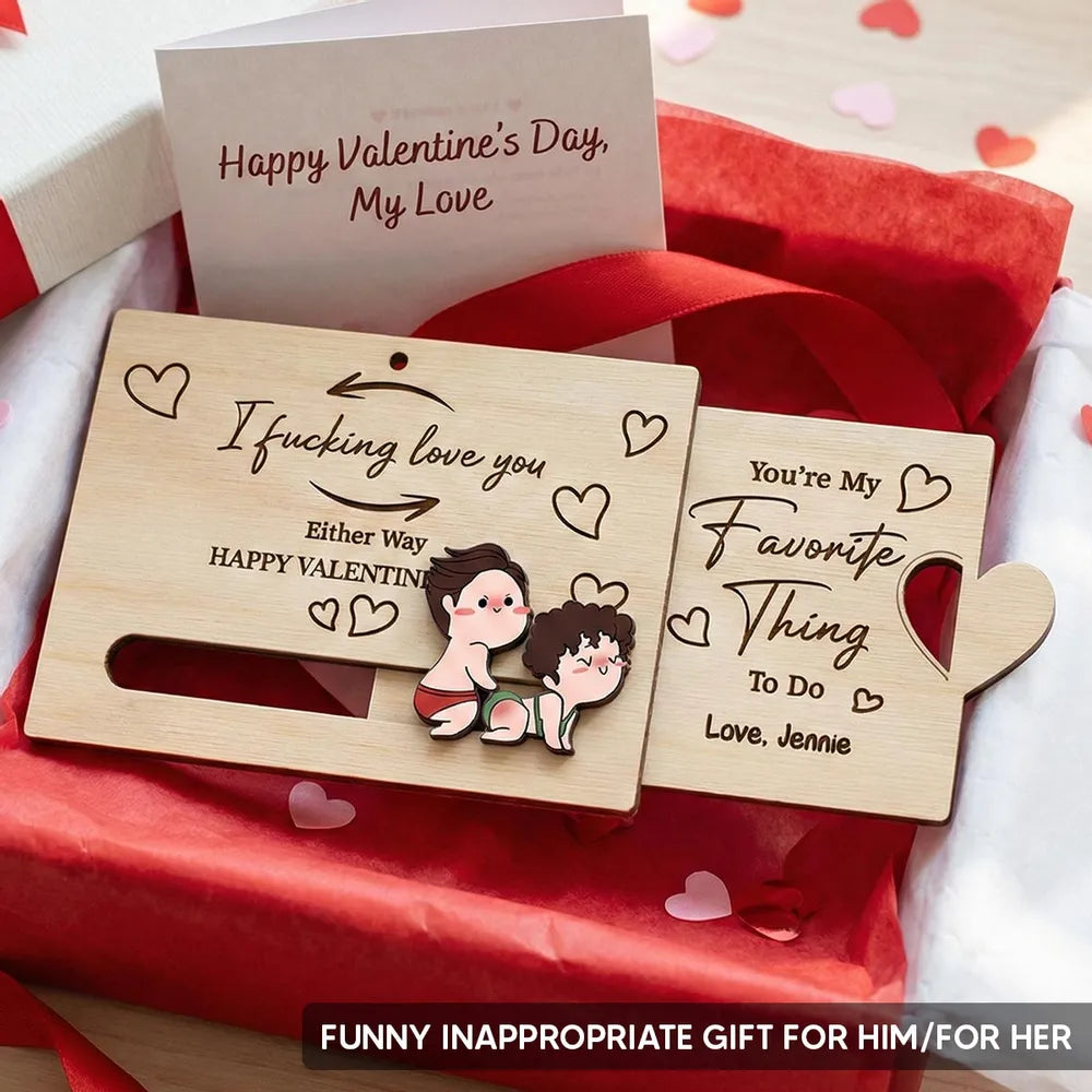Personalized Sliding Wooden Card for Couples - Valentine's Day Gift Ornament MagicInPrints