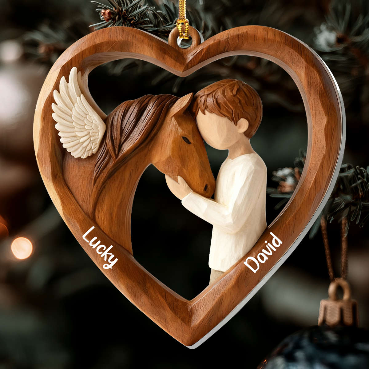 Personalized Heart-Shaped Wooden Ornament for Horse Lovers - Christmas Gift Ornament MagicInPrints