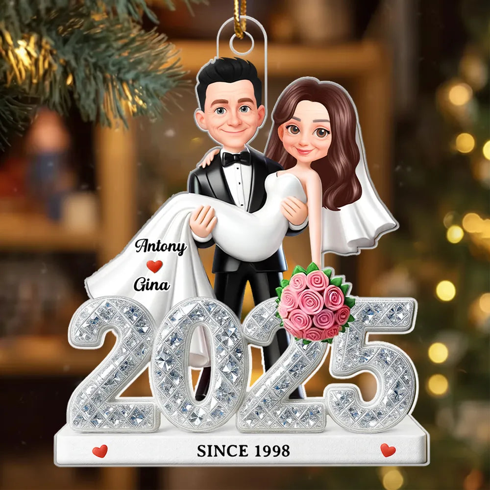 Personalized Wedding Couple Ornament 2025 for Newlyweds - First Christmas Married Ornament MagicInPrints