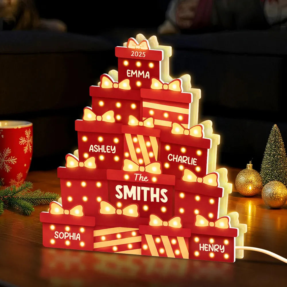 Personalized LED Christmas Gift Box Decor for Families - Holiday Home Decoration Plaque MagicInPrints