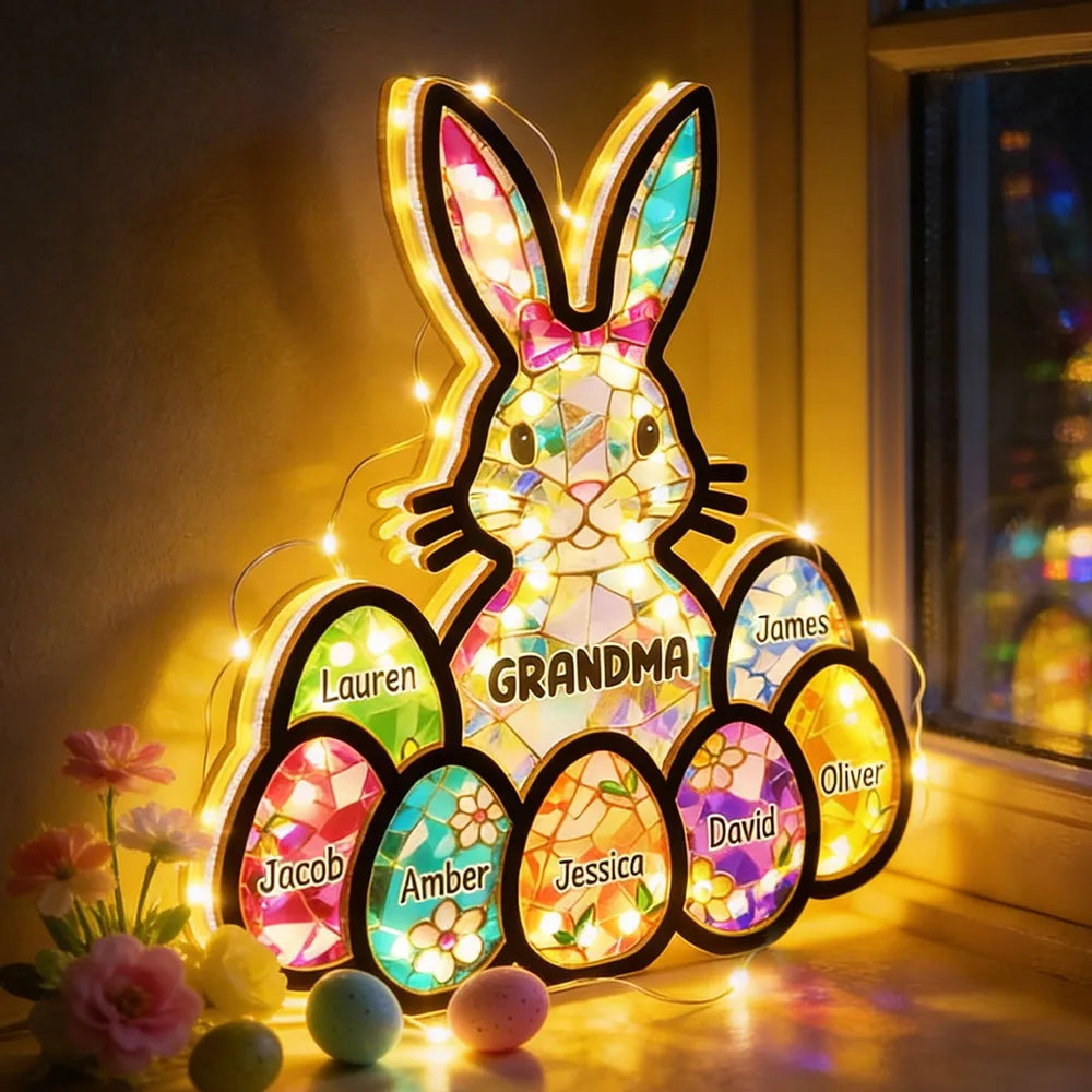 Personalized Easter Bunny LED Night Light for Grandma - Family Gift Plaque MagicInPrints