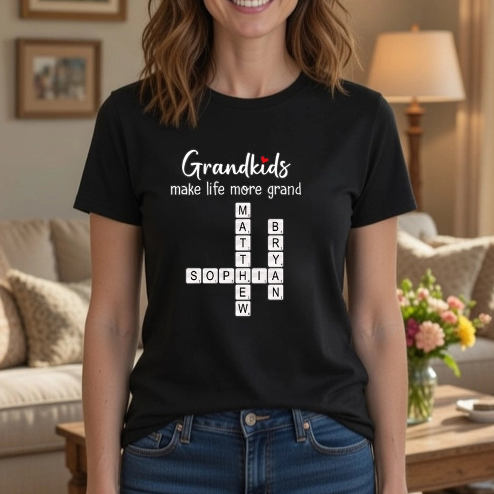 Custom Grandkids Crossword T-Shirt for Grandparents - Sentimental Gift Cloth MagicInPrints