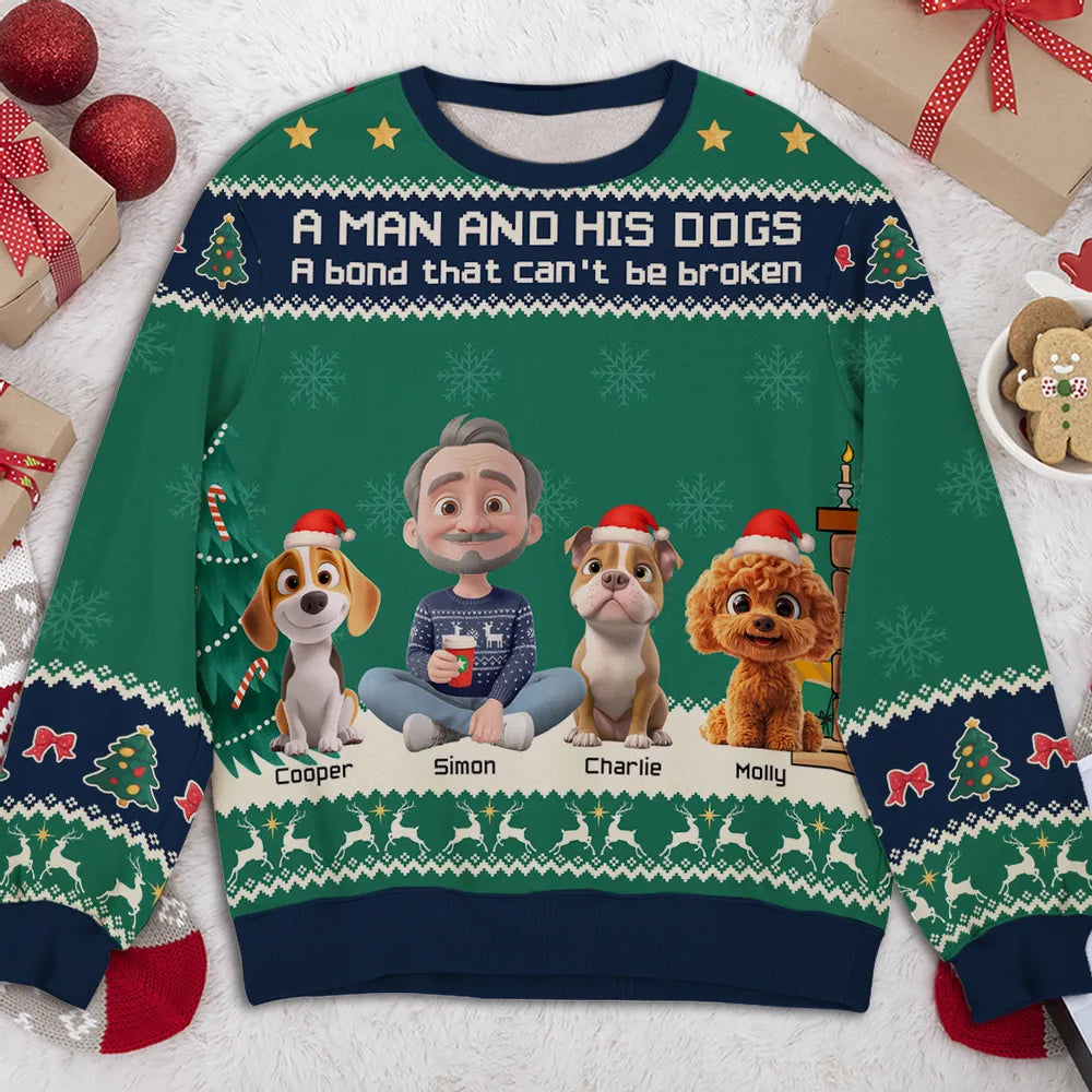Personalized Christmas Sweater for Dog Lovers - Man and His Dog Design Cloth MagicInPrints