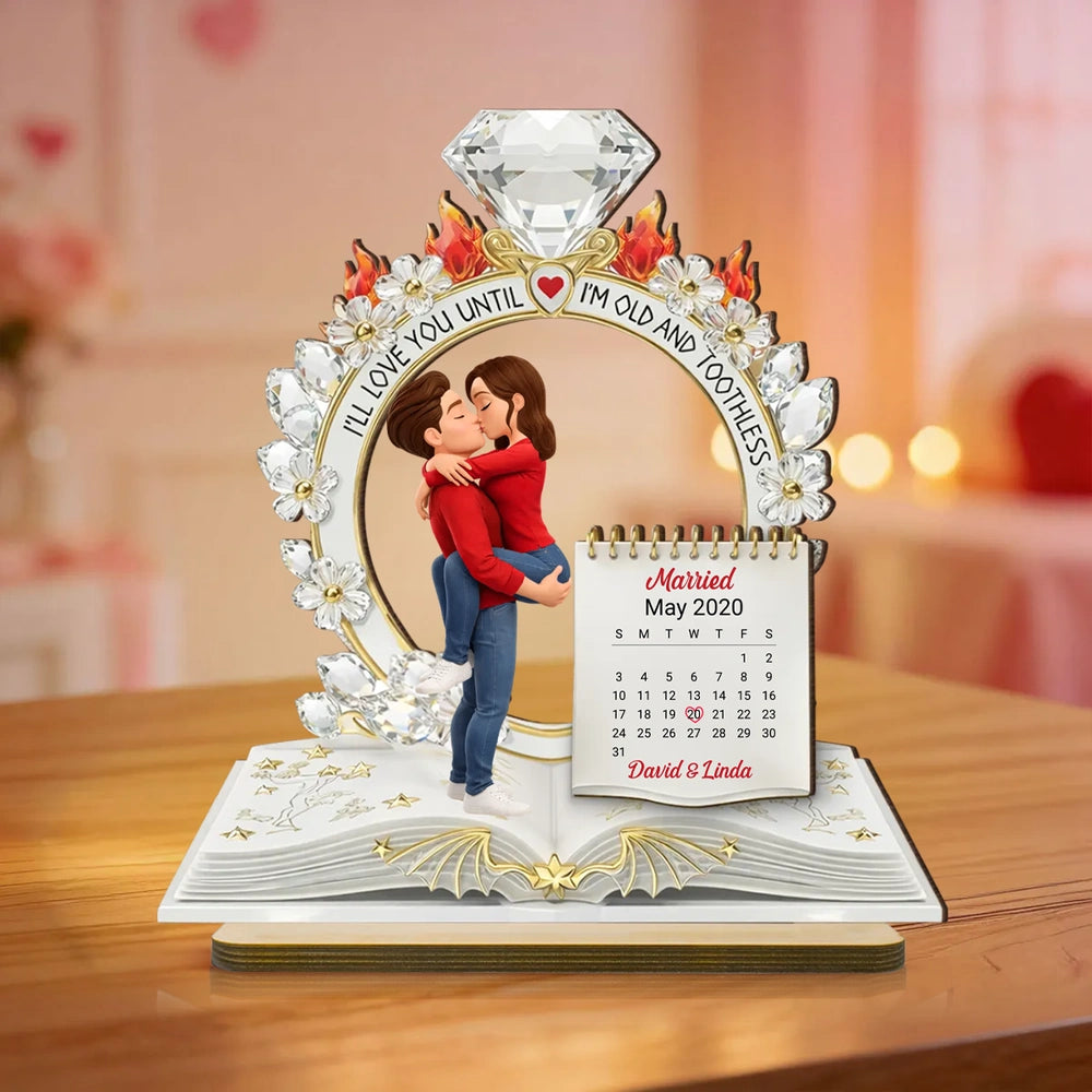 Personalized Anniversary Keepsake for Couples with Calendar and Figurine - Romantic Gift Plaque MagicInPrints