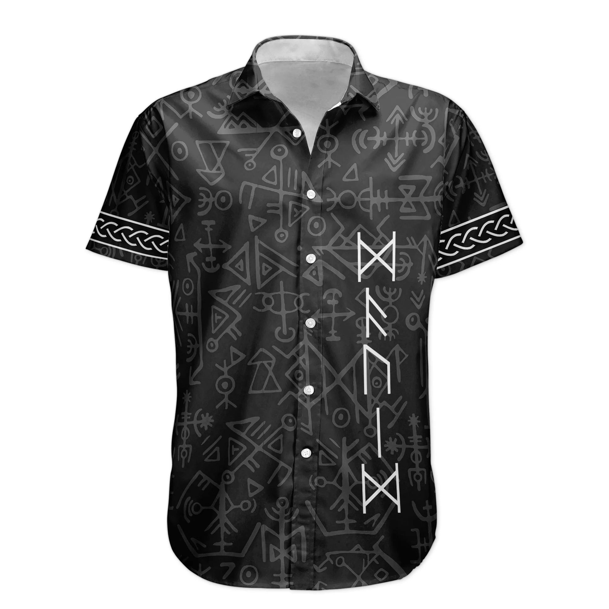 Viking Wolf Symbol Men's Button-Up Shirt - Casual Nordic Style Cloth MagicInPrints