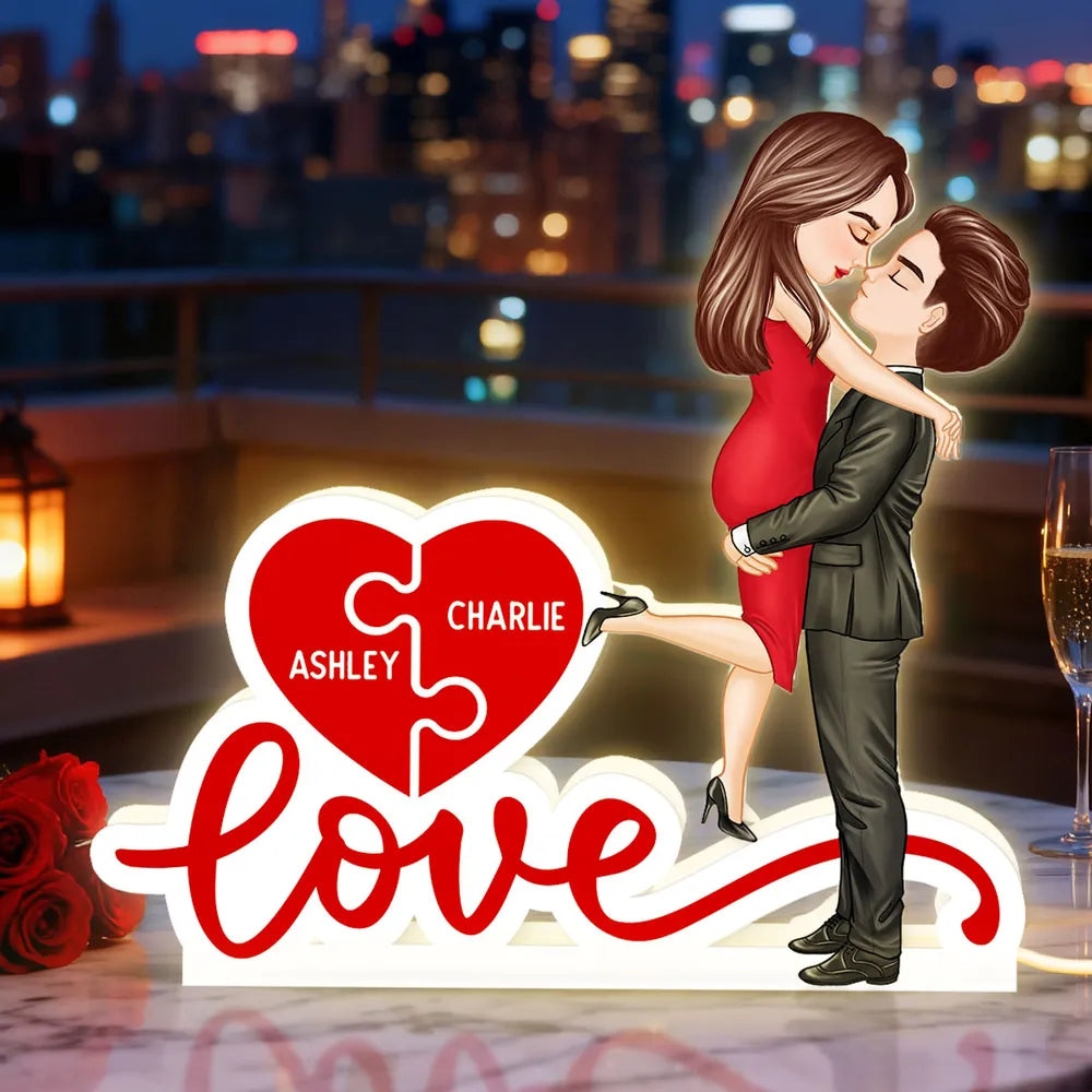 Personalized LED Lamp for Couples with Heart Puzzle Design - Romantic Gift Plaque MagicInPrints