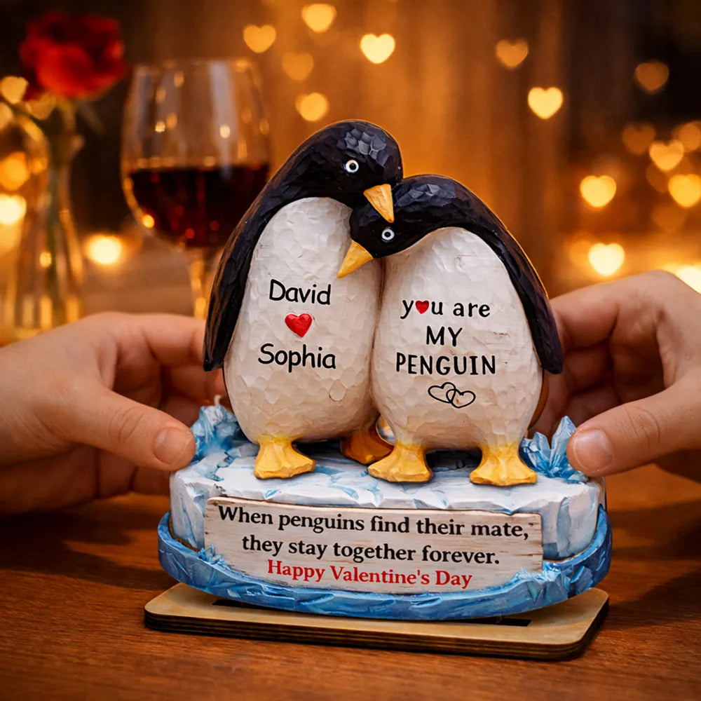 Personalized Penguin Couple Figurine for Lovers - Valentine's Day Gift Plaque MagicInPrints