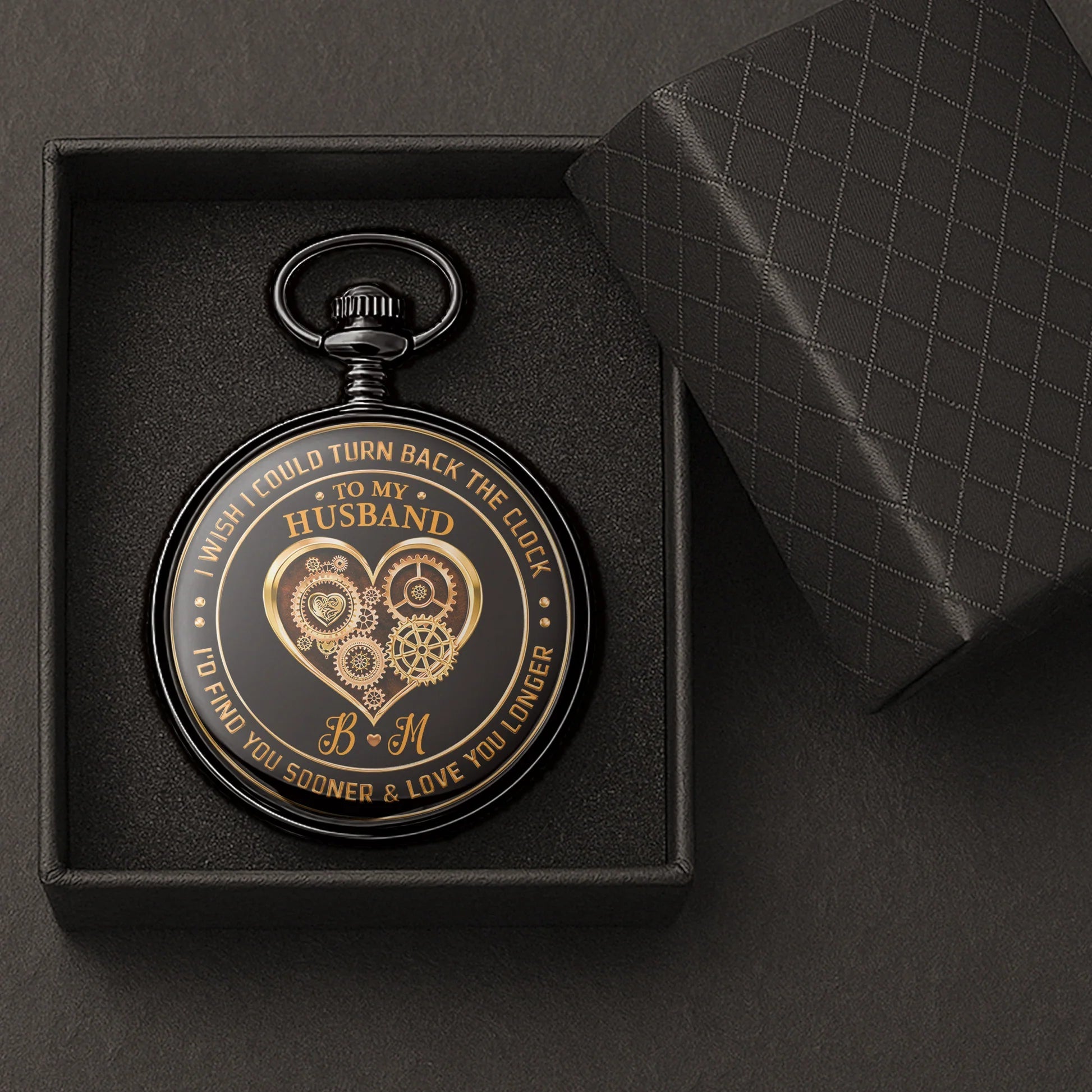 Engraved Pocket Watch for Husband with Heart Design - Sentimental Gift Watch MagicInPrints