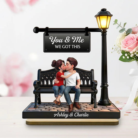 Personalized Couple Figurine Romantic Gift with Bench and Lamp Post - Anniversary Keepsake Plaque MagicInPrints