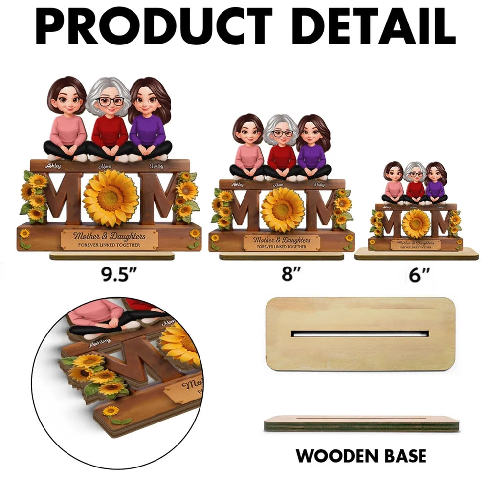 Personalized Mother & Daughters Wooden Plaque with Sunflower Design - Sentimental Gift for Mom Plaque MagicInPrints